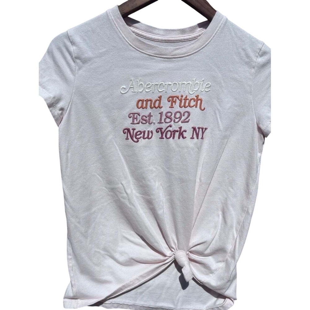 Abercrombie Kids Girls Pink Knot-Front Embroidered Graphic Tee Size 13/14